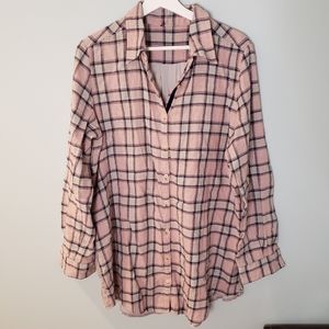 Johnny Was Plaid Shirt with Embroidered Velvet Back Panel Large